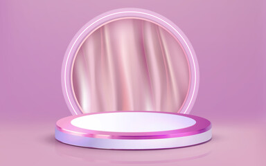 realistic 3d luxury purple podium golden stage with curtain
