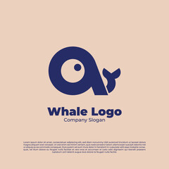 Obraz premium Letter A Whale Logo Design, Whale Incorporated Into Letter A Design Template
