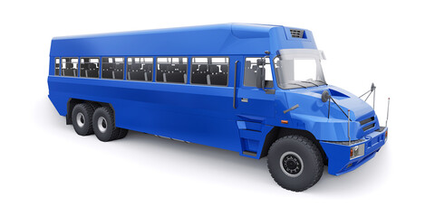 Bus to transport workers to hard to reach areas. 3D illustration.