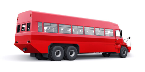 Bus to transport workers to hard to reach areas. 3D illustration.