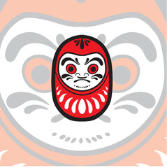Obraz premium Demon Daruma Doll T-Shirt Illustration Design Japanese Style. Demon Daruma Doll Japanese Illustration Vector Isolated. Suitable for T-Shirt Design, Poster, Logo, and Wallpaper.