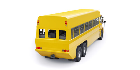 School yellow bus to transport schoolchildren to school. 3D illustration.