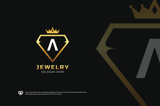 Jewelry logo shop creative design. Diamond king logo template, Brand Identity emblem, Golden designs concept