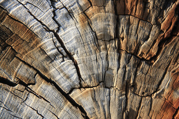 Wood background. Surface of a tree trunk: cracks, colour gradation and abstract cracks. © Pamela Ranya
