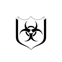 Shield with a biohazard sign icon in flat style on a white background