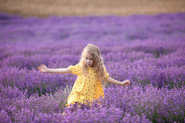 portrait of a beautiful girl on a background of lavender