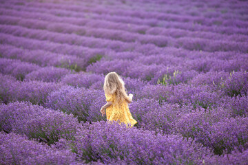 portrait of a beautiful girl on a background of lavender