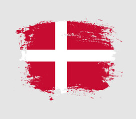 Elegant grungy brush flag with Denmark national flag vector