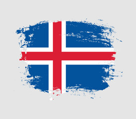 Elegant grungy brush flag with Iceland national flag vector