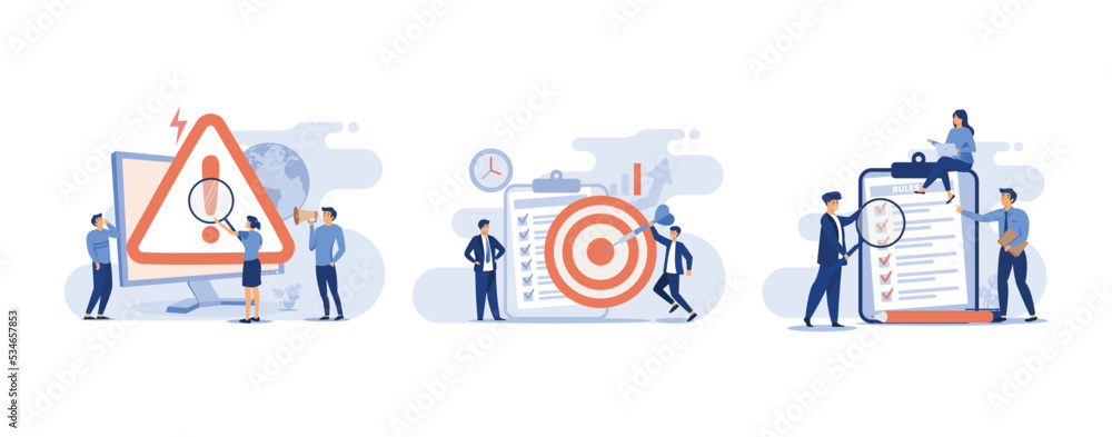 Poster tiny people examining operating system error warning on web page, business concept, people study the