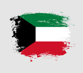 Elegant grungy brush flag with Kuwait national flag vector