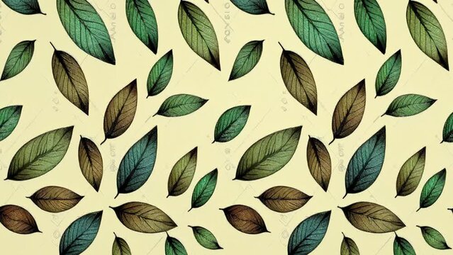 Leaves seamless looping animation. Drawing leaves. Green leaves background. Drawing autumn wallpaper. Decorative background with leaf branches.