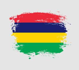 Elegant grungy brush flag with Mauritius national flag vector