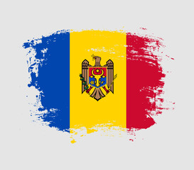 Elegant grungy brush flag with Moldova national flag vector