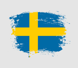 Elegant grungy brush flag with Sweden national flag vector