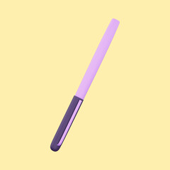 Isolated Purple Pen 3D Rendering Icon Against Yellow Background.