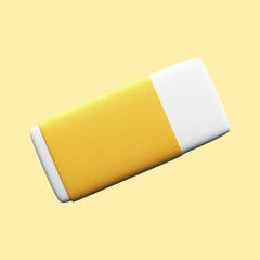 3D Rendering Eraser Icon On Yellow Background.