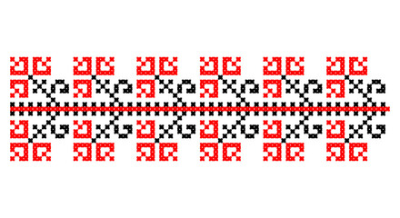 Embroidered good like old handmade cross-stitch ethnic Ukraine pattern. Ukrainian towel ornament, rushnyk called, vector.