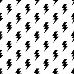 Vector cartoon seamless pattern with flash lightning print. Abstract repeatable thunderbolt background. Black and white endless design.