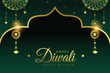 happy diwali indian festival of light background in golden design