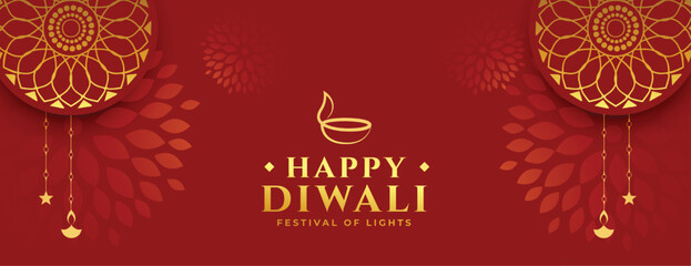 Hindu traditional happy diwali holiday red banner