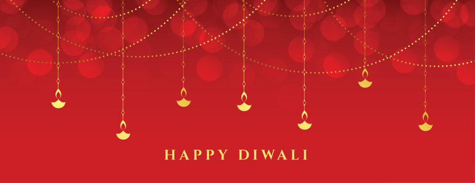 Happy Diwali Occasion Shiny Banner With Lantern Design