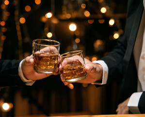 Celebrate whiskey on a friendly party in  restaurant