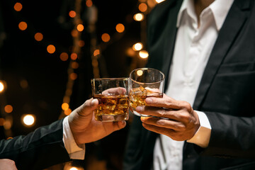 Celebrate whiskey on a friendly party in  restaurant