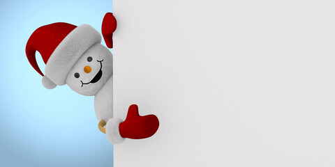 snowman with banner on blue background. 3D illustration