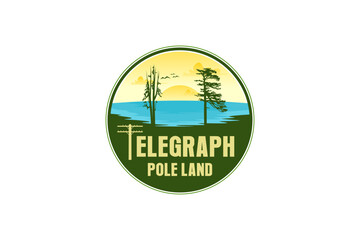 Landscape outdoor logo design beach or lake scene view emblem badge logo design with telegraph pole icon symbol