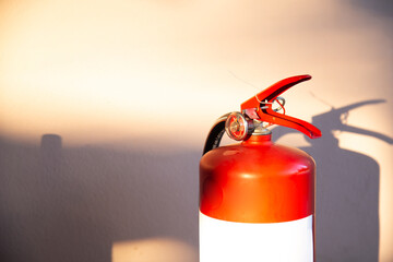 Red fire extinguisher tank for protection and prevent and safety rescue and use of equipment on...