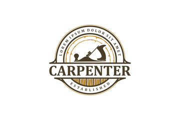 Capenter wood work logo design wood plane circular saw vintage timber lumberjack workshop 