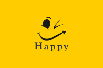 Smile emoticon logo design happy cute wink eye - obrazy, fototapety, plakaty