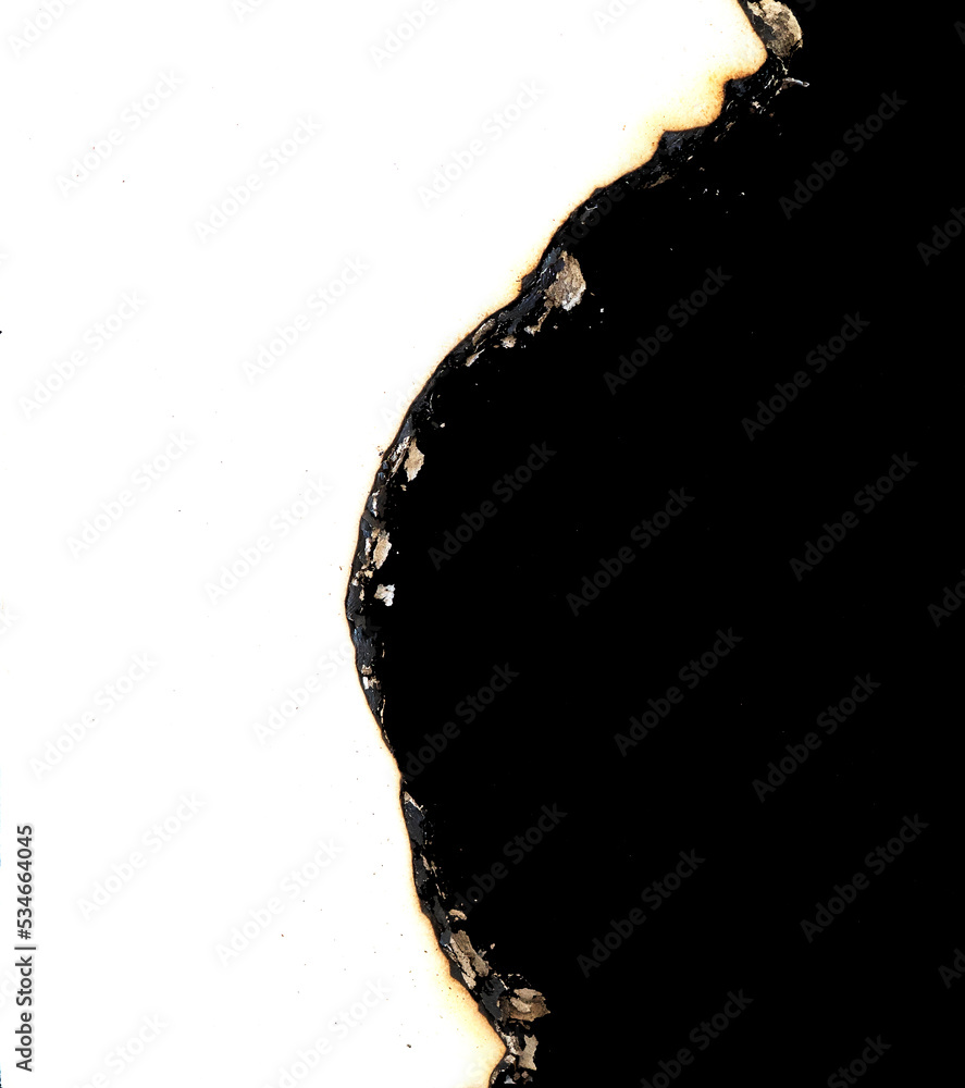 Poster burnt paper frame for texture overlay. damaged white paper with burnt stain background. blank ripped paper edge for a design element.