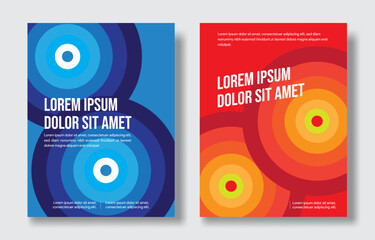 Poster design vector with red and blue color circle gradation abstract shapes.