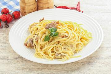 Spaghetti carbonara pasta with bacon