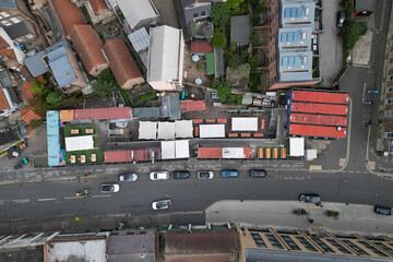 aerial view of Spark, an outdoor community space, A vibrant mix of 9 street food businesses,...