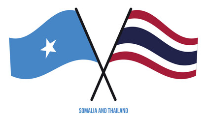 Somalia and Thailand Flags Crossed And Waving Flat Style. Official Proportion. Correct Colors.