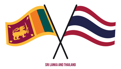 Sri Lanka and Thailand Flags Crossed And Waving Flat Style. Official Proportion. Correct Colors.