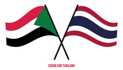 Sudan and Thailand Flags Crossed And Waving Flat Style. Official Proportion. Correct Colors.