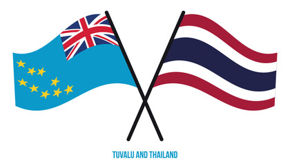 Tuvalu and Thailand Flags Crossed And Waving Flat Style. Official Proportion. Correct Colors.