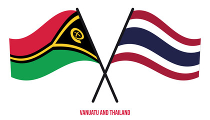 Vanuatu and Thailand Flags Crossed And Waving Flat Style. Official Proportion. Correct Colors.