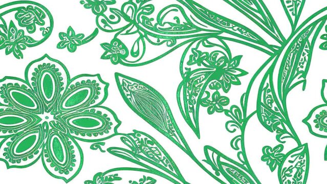 flower and paisley seamless looping animation on Green