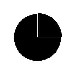 Pie chart, diagram. Black split filled circle, no stroke, one fourth separated. Isolated png illustration, transparent background. Asset for overlay, montage, presentation. Business concept.