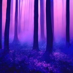 A magical enchanted purple forest.