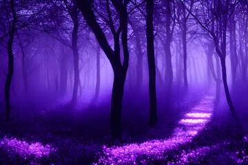 Fototapeta na wymiar A magical enchanted purple forest.