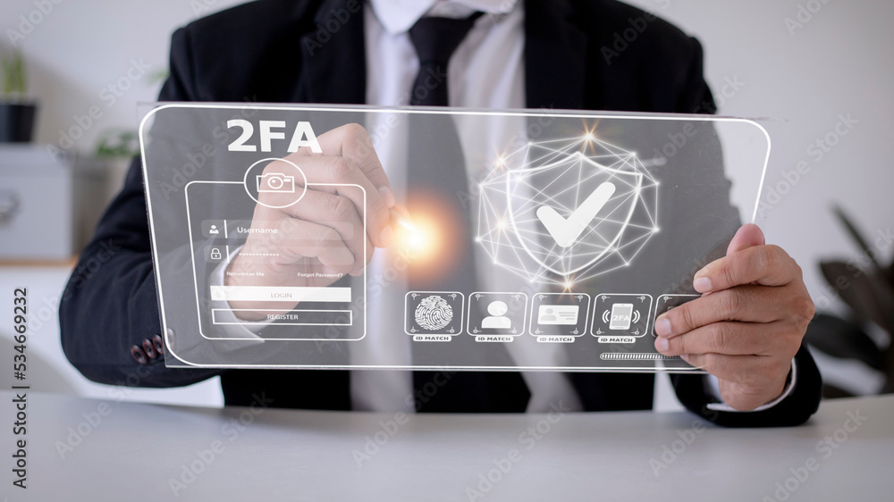 Poster 2fa increases the security of your account, two-factor authentication laptop screen displaying a 2fa