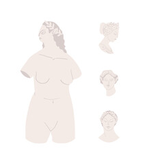 A set of ancient Greek statues. Images of ancient portraits in a flat style