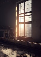 Abandoned factory, ruined and crumbling. 