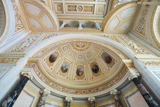 St. Petersburg, Russia - May 27, 2021: Hermitage Museum, ceiling painting. A historical work